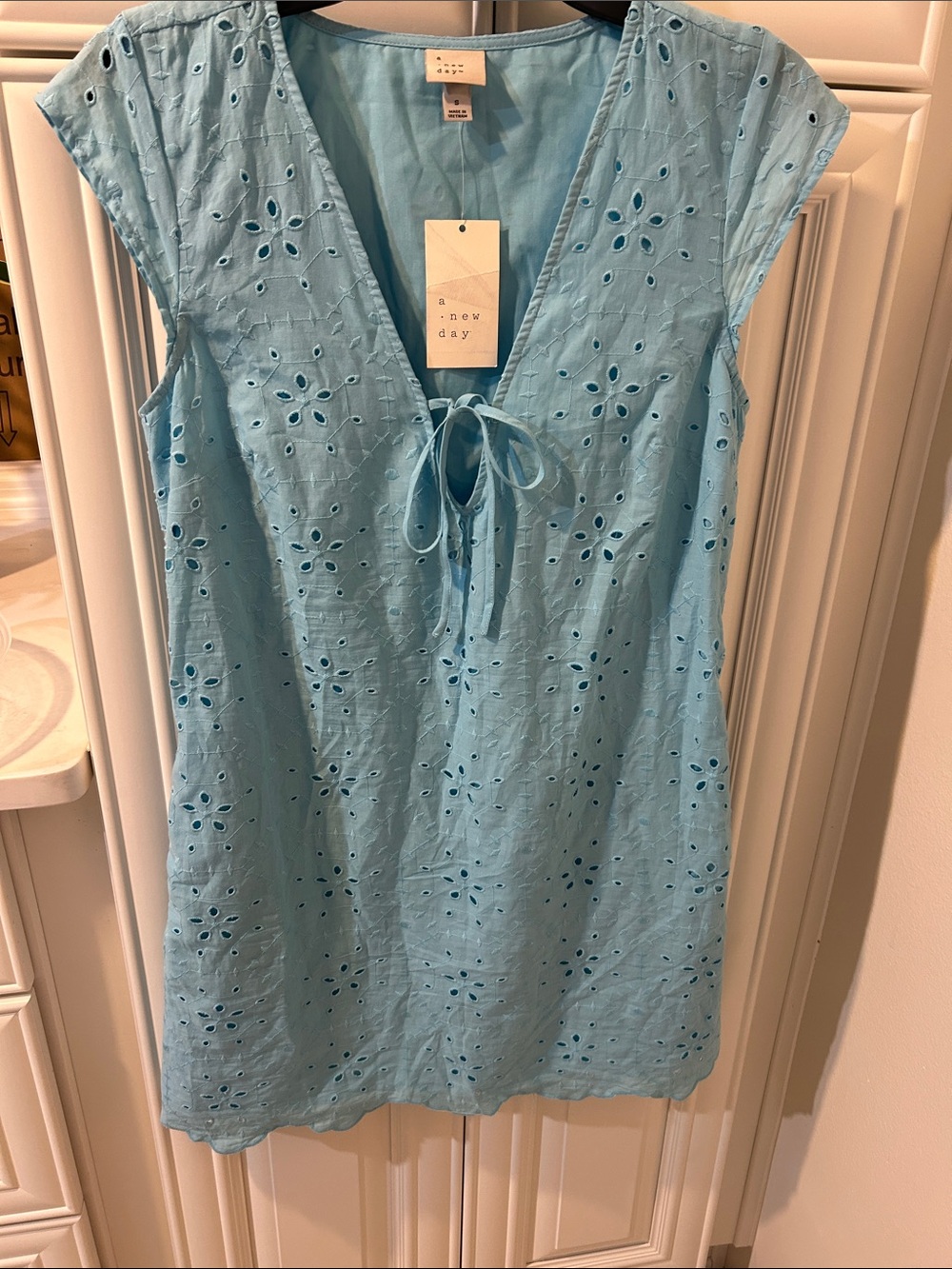 a new day Light Blue Eyelet Tie-Front Tunic